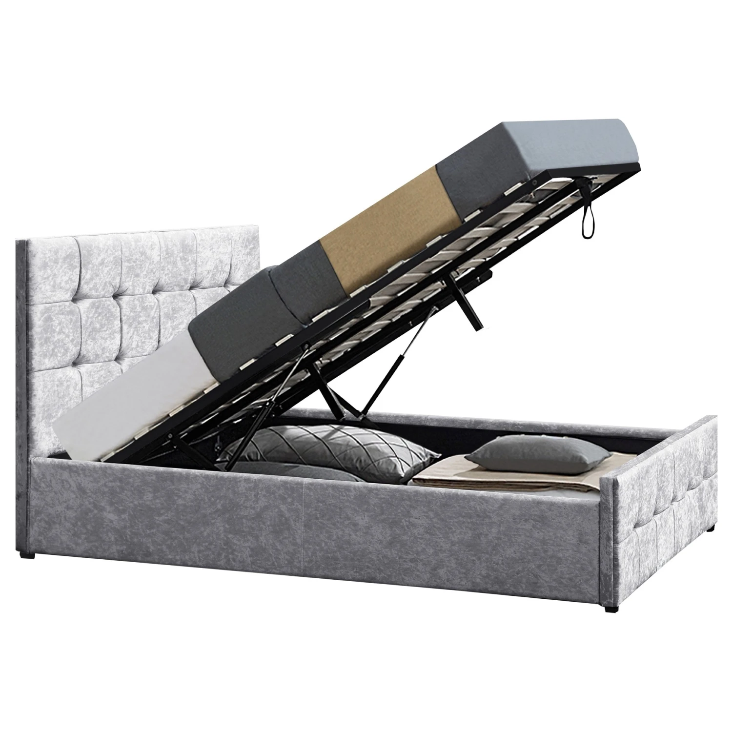Valentina Silver Crushed Velvet Ottoman Bed 3 Valentina Silver Crushed Velvet Ottoman Bed