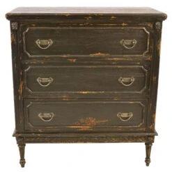 Vintage Black Mahogany 3 Drawer Chest Of Drawers