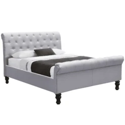 Violetta Light Grey Linen Bed