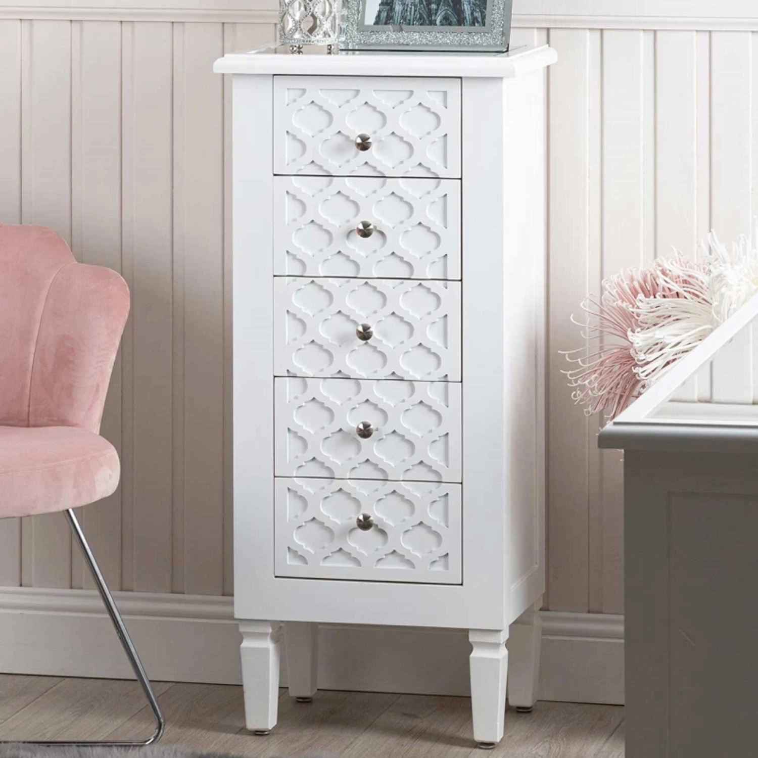 White Benton Wooden Tall Boy 3 White Benton Wooden Tall Boy