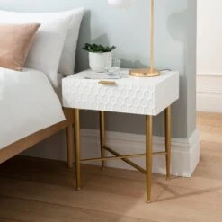 White & Gold 1 Drawer Bedside Table