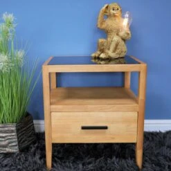 Wooden 1 Drawer Bedside Cabinet With Glass Top