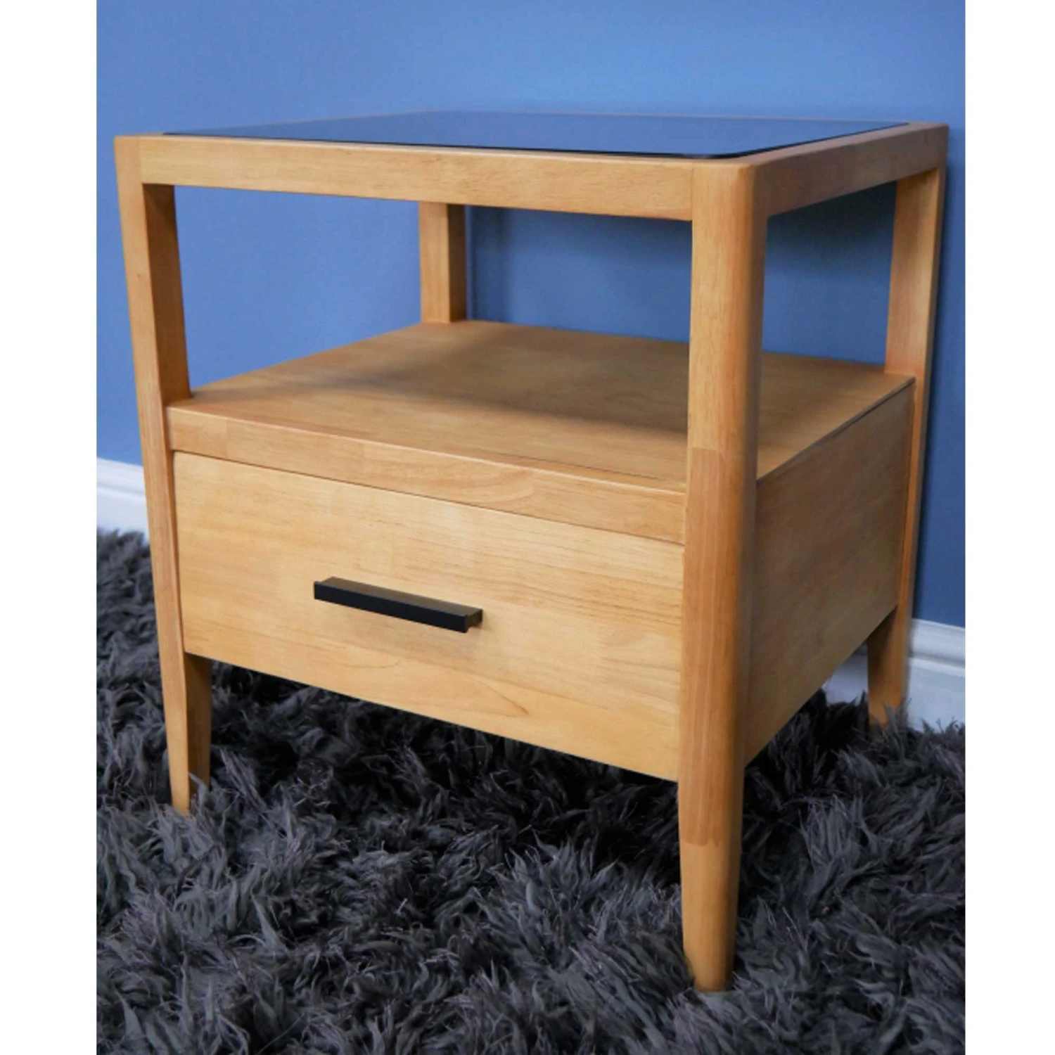 Wooden 1 Drawer Bedside Cabinet With Glass Top 4 Wooden 1 Drawer Bedside Cabinet With Glass Top - Image 2